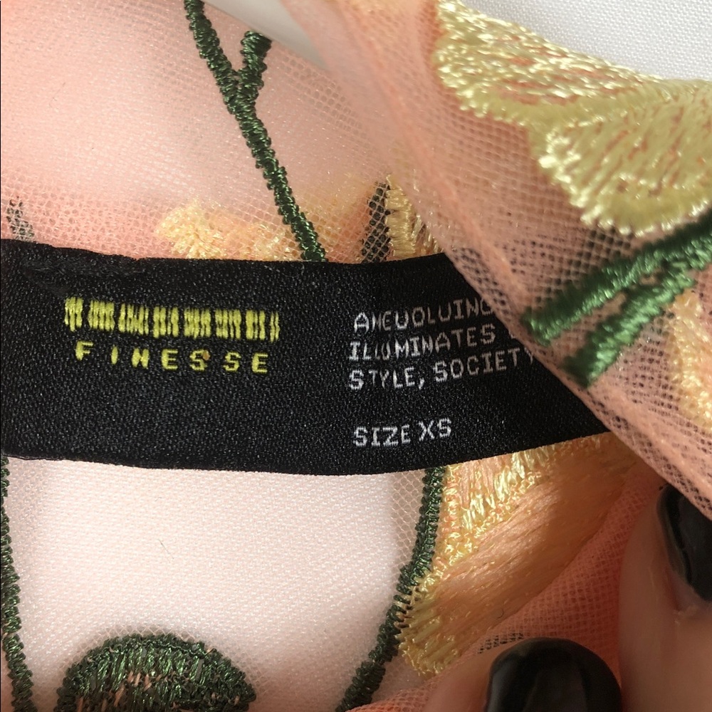 Finesse Sheer Long Sleeve Mini Dress with Fairy Boho Floral Embroidery - Picture 2 of 12